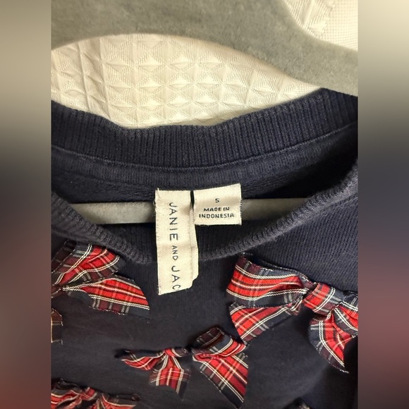 Janie and Jack Tartan Bow Sweatshirt with Red/Navy Plaid Bows - Picture 2 of 4